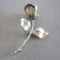 Long Stem Open Rose Silver Flower Brooch Pin Vintage Jewelry 1970s