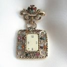 Colorful Jeweled Stone Watch Clock Face Brooch Pin Vintage Jewelry 1960s Colorful Jeweled Stone Watch Clock Face Brooch Pin Vintage Jewelry 1960s