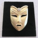 Unique Gold And Rhinestone Mask Brooch Pin Vintage Jewelry 1980s