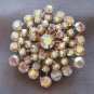 Large Old Glitzy Aurora Borealis Prong Set Stone Brooch Pin Vintage Jewelry 1950s