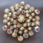 Large Old Glitzy Aurora Borealis Prong Set Stone Brooch Pin Vintage Jewelry 1950s