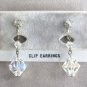 Sparkly Crystal Aurora Borealis Beaded Dangle Clip On Earrings Retro Vintage Jewelry 1950s