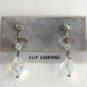 Sparkly Crystal Aurora Borealis Beaded Dangle Clip On Earrings Retro Vintage Jewelry 1950s