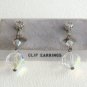 Sparkly Crystal Aurora Borealis Beaded Dangle Clip On Earrings Retro Vintage Jewelry 1950s