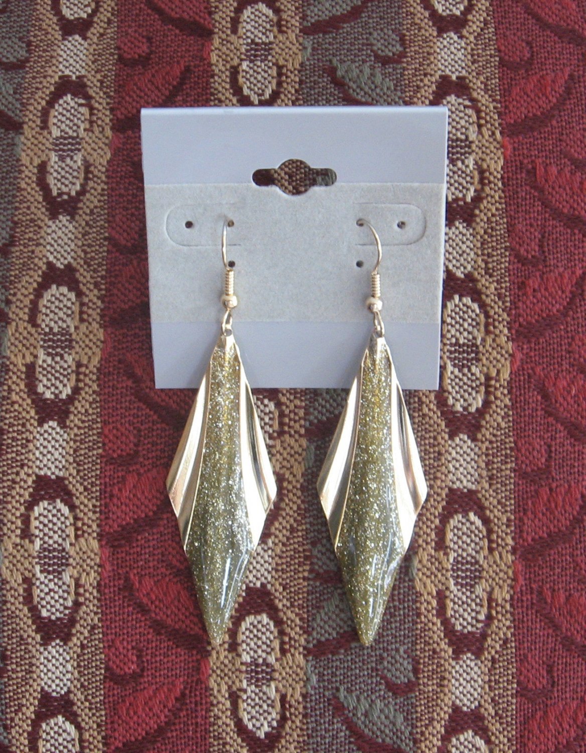 Long Gold Dangle Genuine Diamond Dust Pierced Earrings Vintage Jewelry