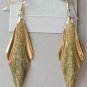 Gold Dangle Long Genuine Diamond Dust Pierced Earrings Vintage Jewelry 1980s