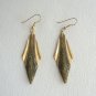 Gold Dangle Long Genuine Diamond Dust Pierced Earrings Vintage Jewelry 1980s