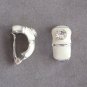 White Enamel Rhinestone Half Hoop Clip On Earrings Vintage Jewelry 1980s