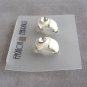 White Enamel Rhinestone Half Hoop Clip On Earrings Vintage Jewelry 1980s