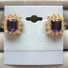 Sparkly Fancy Large Emerald Cut Purple Stone Jeweled Clip On Earrings Vintage Jewelry 1960s