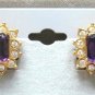 Sparkly Fancy Large Emerald Cut Purple Stone Jeweled Clip On Earrings Vintage Jewelry 1960s