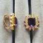 Sparkly Fancy Large Emerald Cut Purple Stone Jeweled Clip On Earrings Vintage Jewelry 1960s
