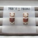 Brown Enamel Large Rhinestone Half Hoop Clip On Earrings Vintage Jewelry 1980s