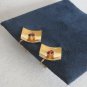 Gold Washed Prong Set Red Garnet Stone Screw Back Earrings Sterling Vintage Jewelry 1950s