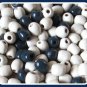 278 White & Blue Barrel Shaped Wooden Beads 10mm Vintage Jewelry Making Supplies