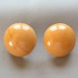 Bakelite Button Style Domed Clip On Earrings Tan Yellow Vintage Jewelry 1950s