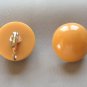 Bakelite Button Style Domed Clip On Earrings Tan Yellow Vintage Jewelry 1950s