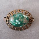 Large Green Confetti Stone Copper Hinged Scarf Clip Vintage Jewelry 1950s Clothing Accessories