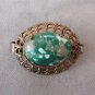 Large Green Confetti Stone Copper Hinged Scarf Clip Vintage Jewelry 1950s Clothing Accessories