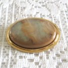 Large Cabochon Tan Multi Colored Stone Hinged Gold Scarf Clip Vintage Jewelry Accessories
