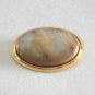 Large Cabochon Tan Multi Colored Stone Hinged Gold Scarf Clip Vintage Jewelry Accessories