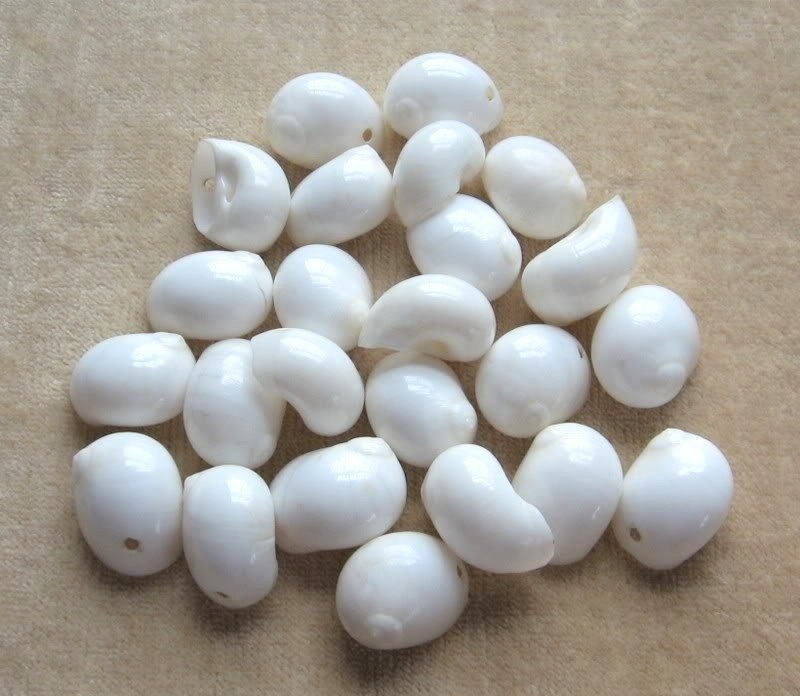 24 Large White Natural Seashell Beads Loose Jewelry Making Supplies Vintage