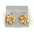 Gold Flower Rhinestone Screw Back Earrings Vintage Jewelry 1950s