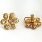 Gold Flower Rhinestone Screw Back Earrings Vintage Jewelry 1950s