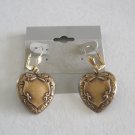 Dangle Heart Gold Bronze Leverback Pierced Earrings