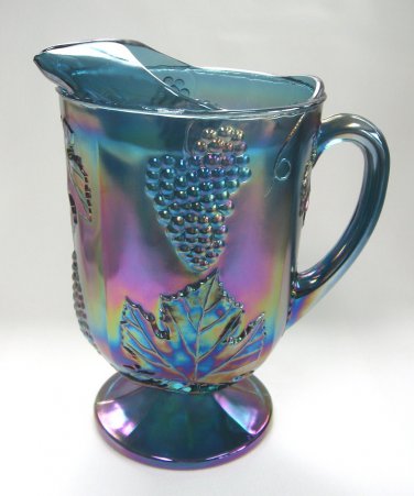 Vintage Pitcher Carnival Blue Glass, Grapevine Pattern – The House