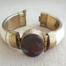 Large Chunky Fancy Jasper Stone Ivory Ornate Bracelet Unique Clasp Vintage Jewelry 1960s