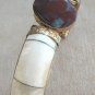 Large Chunky Fancy Jasper Stone Ivory Ornate Bracelet Unique Clasp Vintage Jewelry 1960s