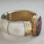 Large Chunky Fancy Jasper Stone Ivory Ornate Bracelet Unique Clasp Vintage Jewelry 1960s