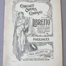 Chicago Opera Company Libretto Pagliacci Music Drama Program Antique Vintage Softcover Book Chicago Opera Company Libretto Pagliacci Music Drama Program Antique Vintage Softcover Book