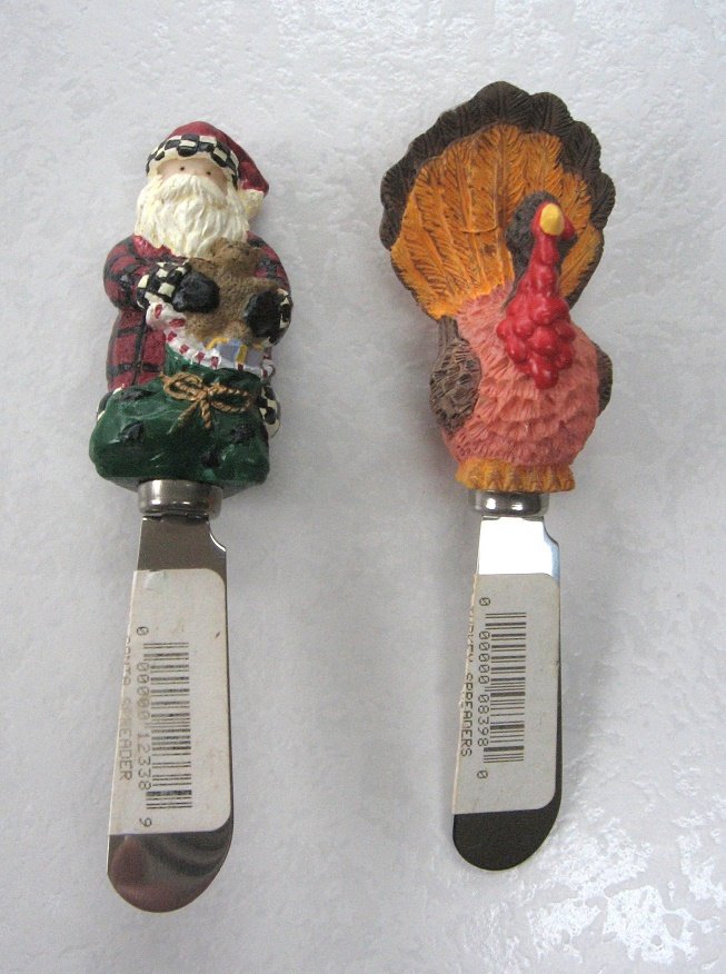 2 Small Decorative Spreading Knives Knife Santa & Pumpkin Butter Cheese Spreads