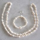 Long 34" Cultured Pearl Necklace Bracelet Pierced Earrings Quality Made New