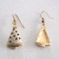 Red Green Aurora Borealis Colored Jeweled Stones Christmas Tree Dangle Pierced Earrings Vintage