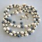 Large Beaded Triple Strand Necklace Green Black Cream Made in Western Germany Vintage Needs Repair