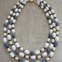 Large Beaded Triple Strand Necklace Green Black Cream Made in Western Germany Vintage Needs Repair