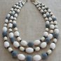Large Beaded Triple Strand Necklace Green Black Cream Made in Western Germany Vintage Needs Repair