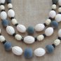 Large Beaded Triple Strand Necklace Green Black Cream Made in Western Germany Vintage Needs Repair