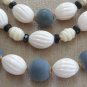 Large Beaded Triple Strand Necklace Green Black Cream Made in Western Germany Vintage Needs Repair