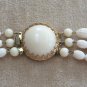 Large Beaded Triple Strand Necklace Green Black Cream Made in Western Germany Vintage Needs Repair