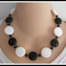 Chunky White & Black Large Round Beaded Necklace Vintage 1980s Jewelry Funky
