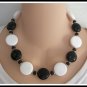 Chunky White & Black Large Round Beaded Necklace Vintage 1980s Jewelry Funky