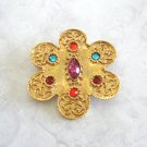 Large Flashy Colorful Jeweled Stones Flower Shaped Brooch Pin Purple Marquise Vintage Jewelry 1960s Large Flashy Colorful Jeweled Stones Flower Shaped Brooch Pin Purple Marquise Vintage Jewelry 1960s