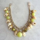 Chunky Moonstone & Shell Charm 8" Bracelet Moonglow From Germany Vintage Jewelry 1960s