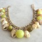 Chunky Moonstone & Shell Charm 8" Bracelet Moonglow From Germany Vintage Jewelry 1960s