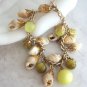 Chunky Moonstone & Shell Charm 8" Bracelet Moonglow From Germany Vintage Jewelry 1960s
