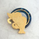 Large Gold & Blue Lucite Double Kitty Cat Brooch Unique Vintage Jewelry 1980s Large Gold & Blue Lucite Double Kitty Cat Brooch Unique Vintage Jewelry 1980s